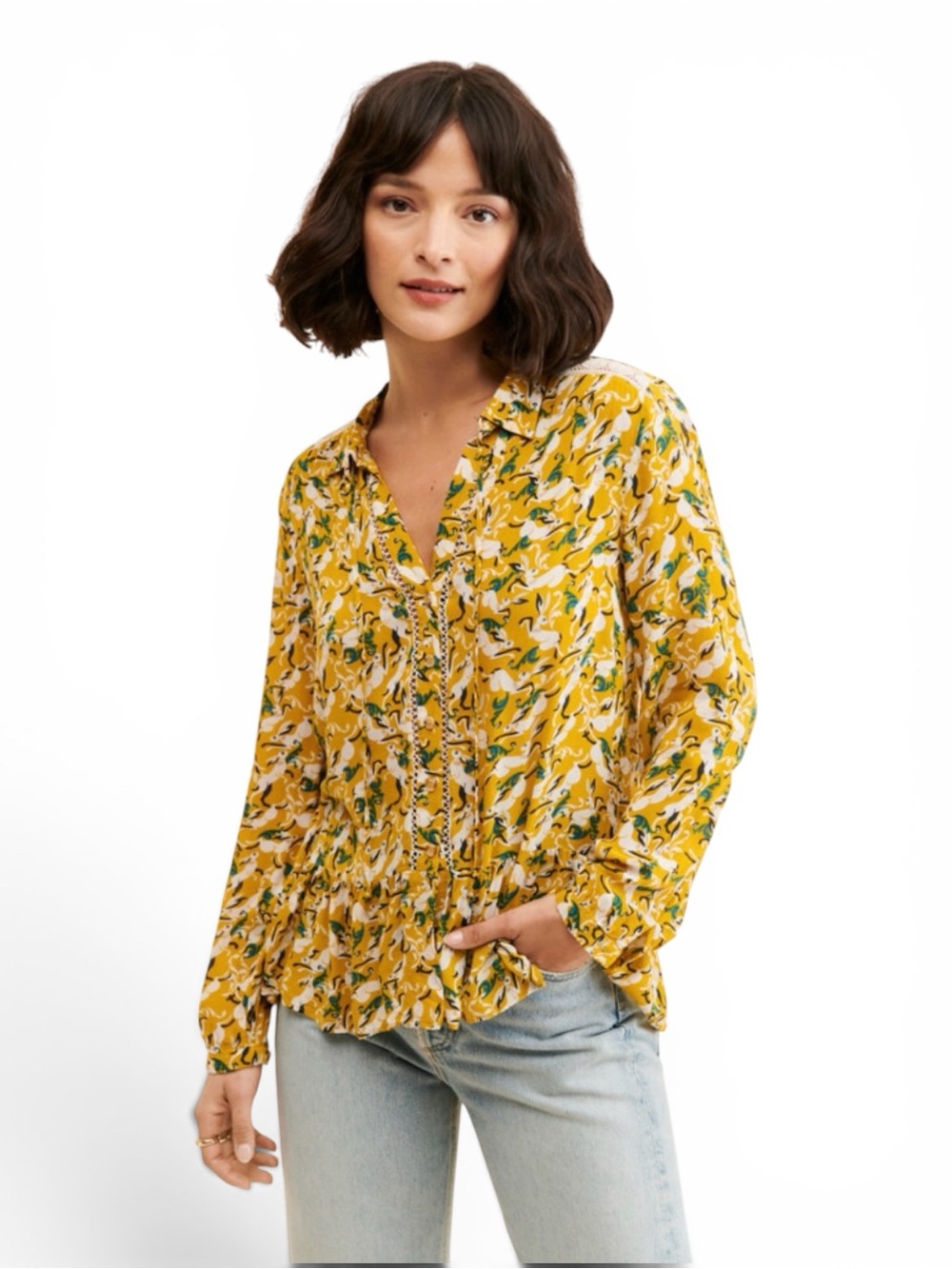 Anthropologie Maeve Janie Flounced Mustard Yellow Bunny Rabbit Blouse